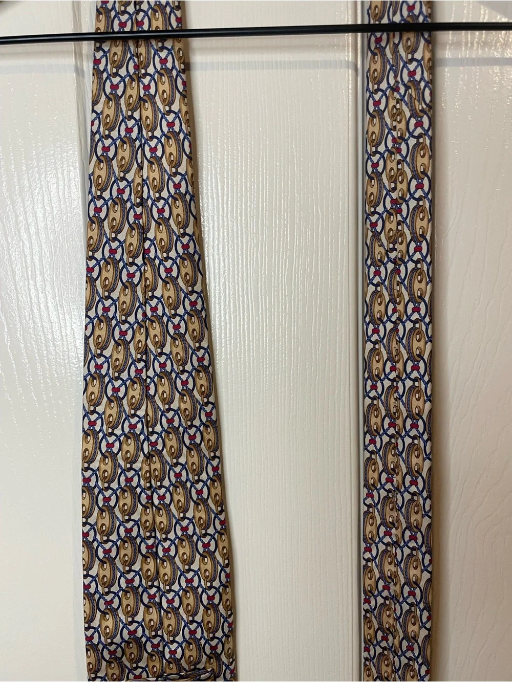 Gucci Designer Vintage Gold Link Chain Silk Neckwear Tie Nautical Baroque Style